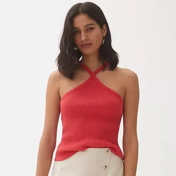 NWT Anthropologie T.La Ribbed Halter Tank in Red l Size X-Large - Picture 2 of 5